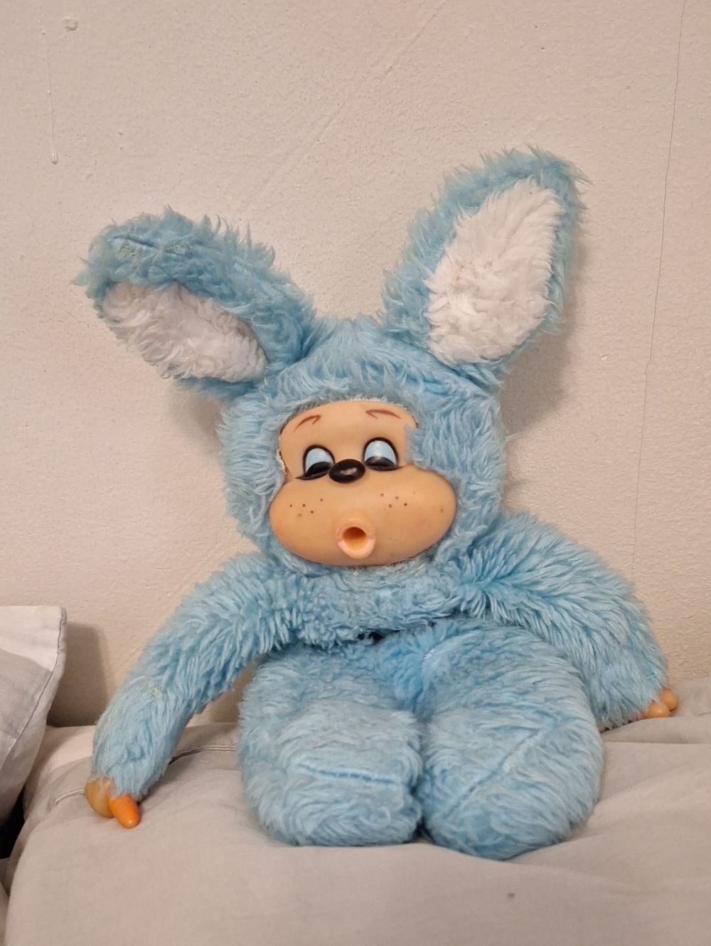 Vintage Russ BLUE bunny Bon Bon With Carrot Toy